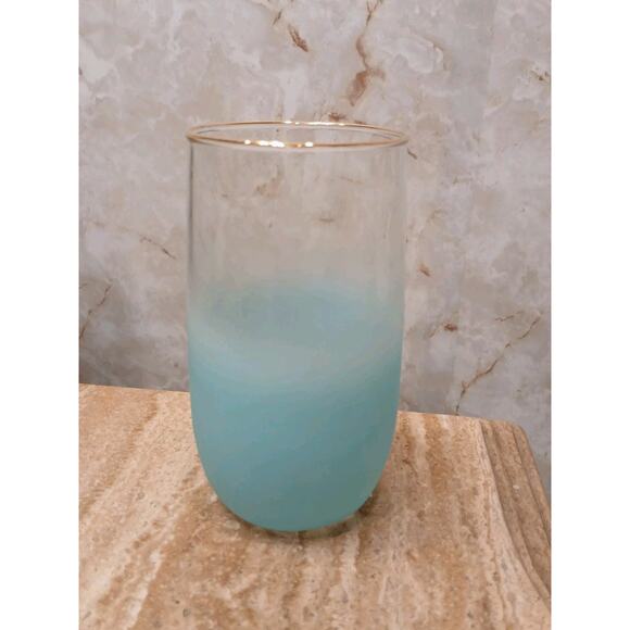 1950 West Virginia Blendo Water Glass Tumbler Frosted Turquoise Gold Party MCM - Picture 2 of 15
